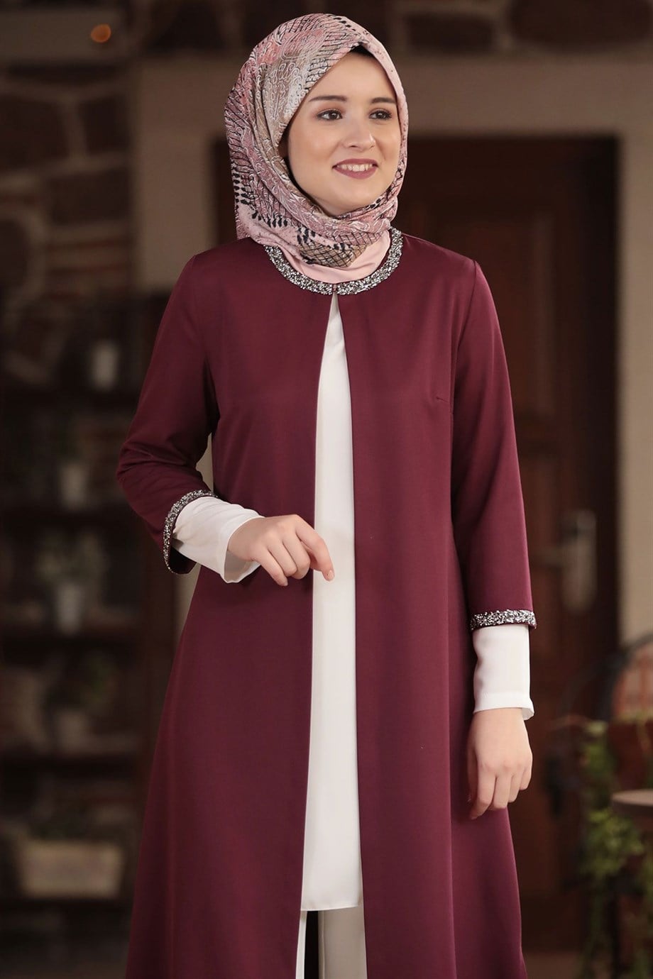Safir Üçlü Ceket Bluz Pantolon Tesettür Takım Mürdüm