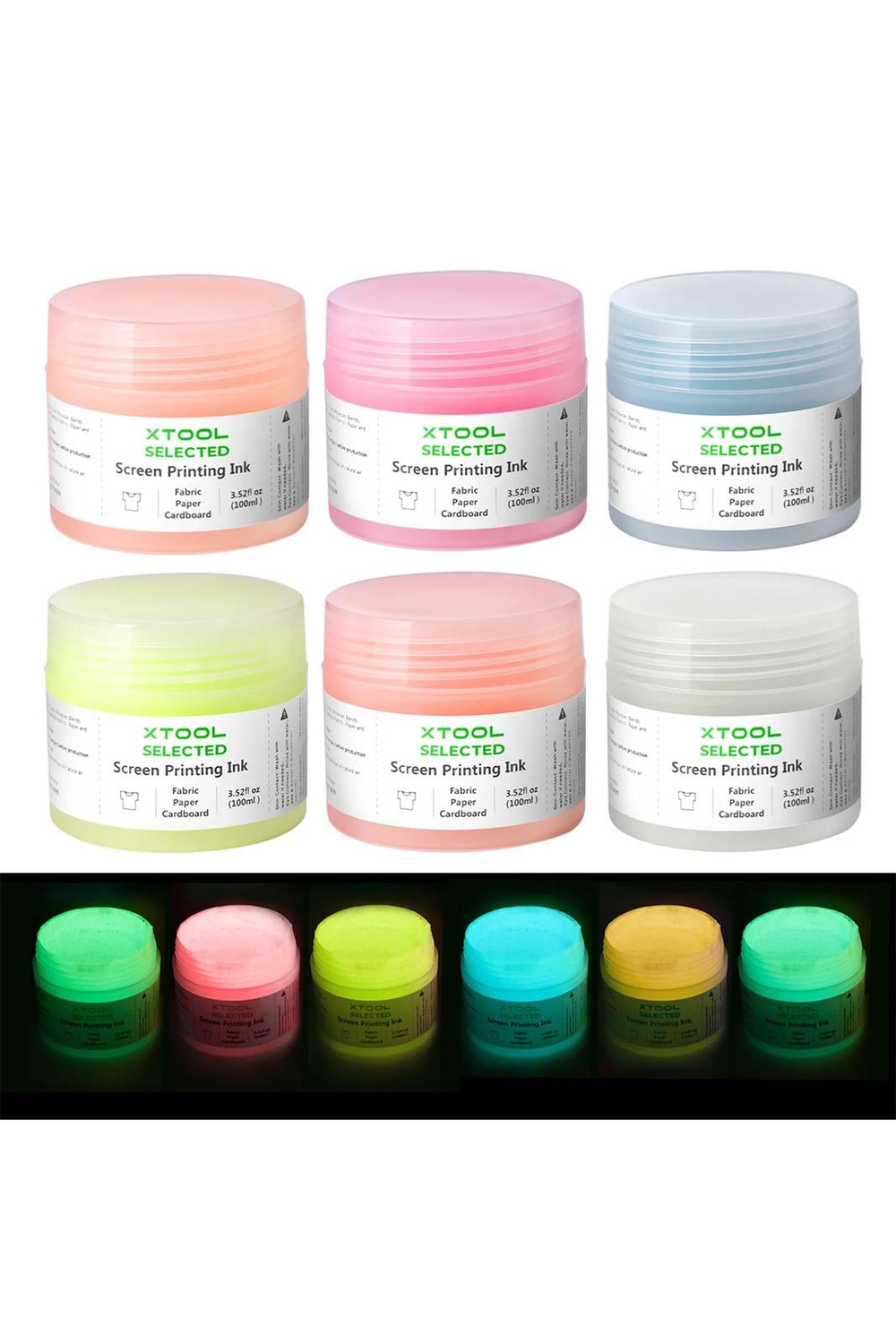 xTool Glow in The Dark Color Screen Printing İnk Set 100ml 6 Colors 