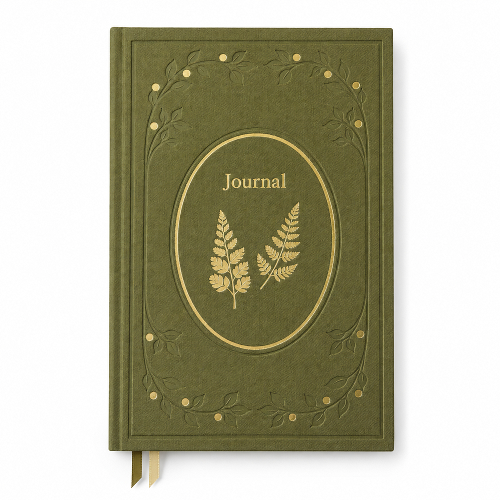 Nova Crafts Keten Journal Yaldız Kenar Çizgili Defter 17x24 cm. 110 gr. Ivory 200 sy. Green