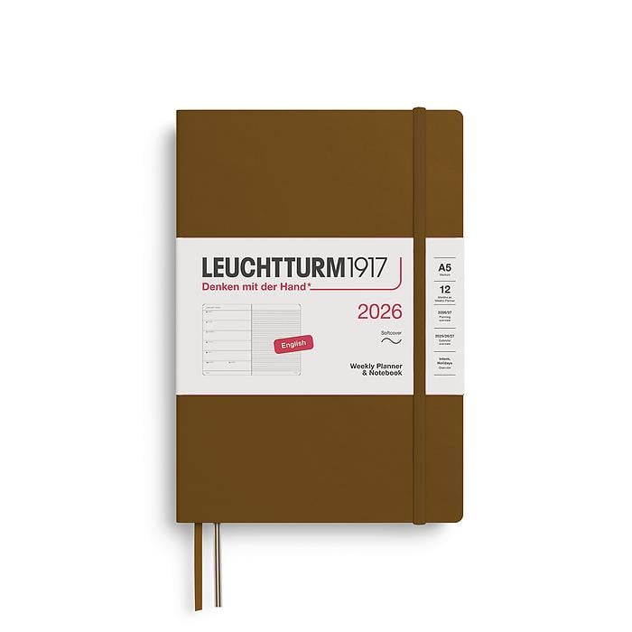 Leuchtturm1917 Orta Boy (A5) 12 Aylık Ajanda ve Not Defteri (Çizgili) 2026 Yumuşak Kapak, İngilizce, Baharat Kahvesi 372683