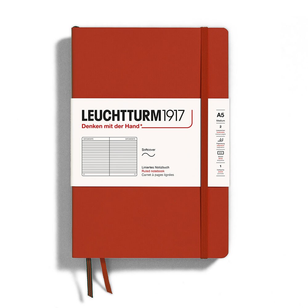 Leuchtturm1917 Doğal Renkler Serisi Not Defteri, Orta Boy (A5), Yumuşak Kapak, 123 Numaralandırılmış Sayfa, Çizgili, Fox Red 367267