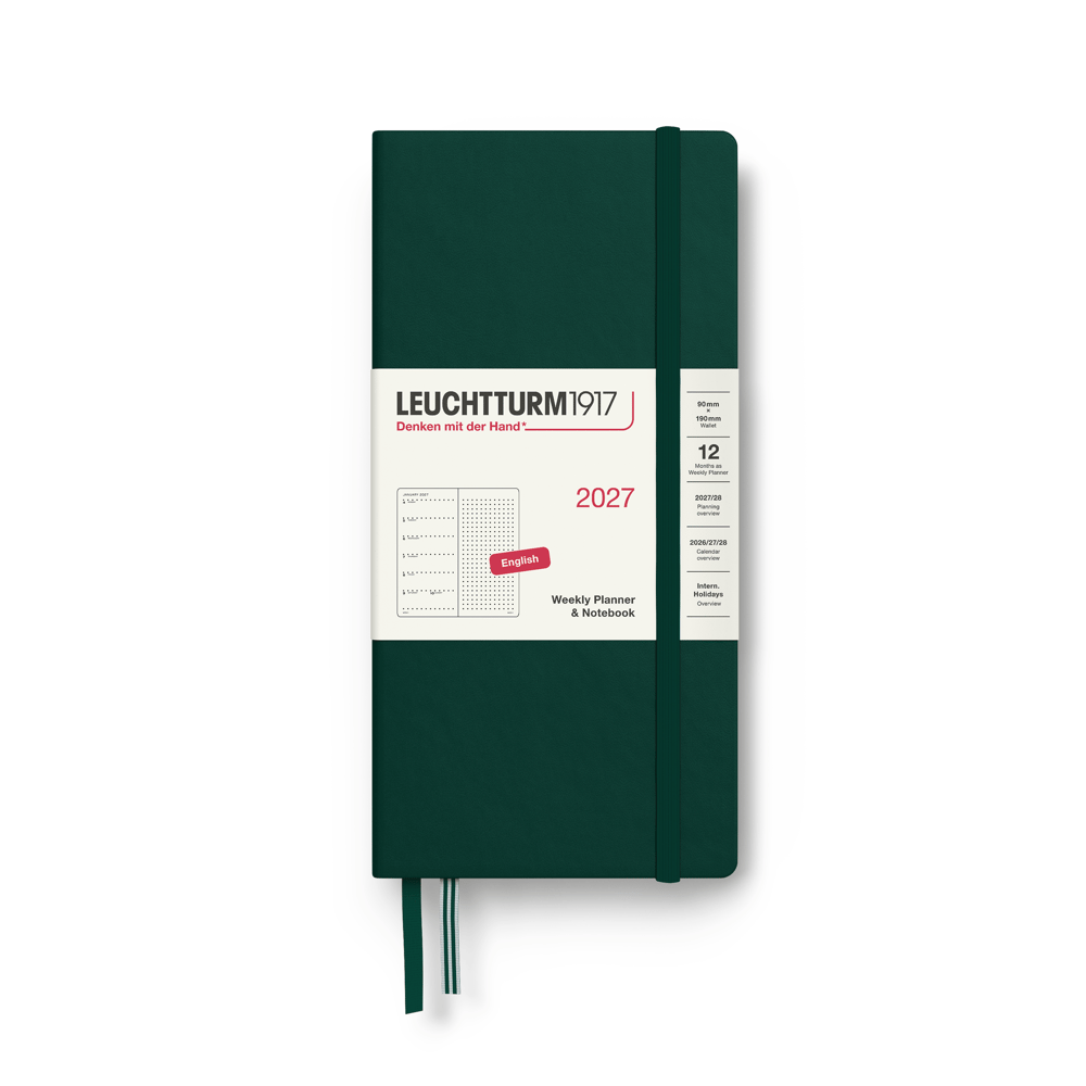 Leuchtturm1917 Planner 2027 - 12M Haftalık Planner & Notebook Noktalı Wallet B6 X A6  2027 İngilizce Forest Green 400267