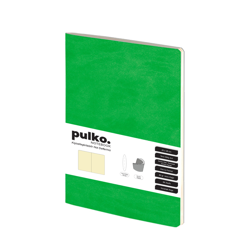Pulko Terzi Dikiş 20 x 28 cm Çizgisiz 80 gr Ivory Defter Koyu Yeşil