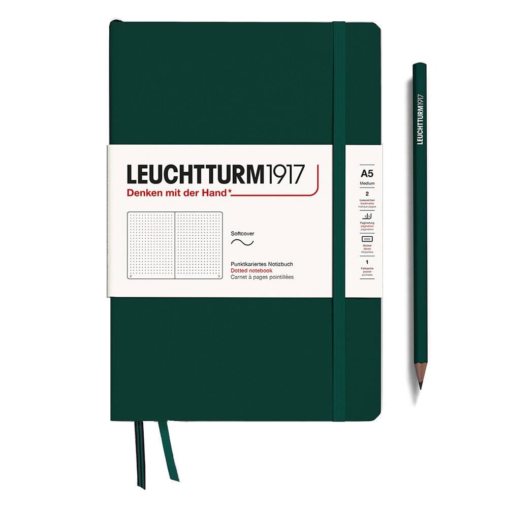 Leuchttrum 1917 Medium(A5) Yumuşak Kapak, Noktalı, 123 Numaralandırılmış Sayfa Defter Forest Green 367269