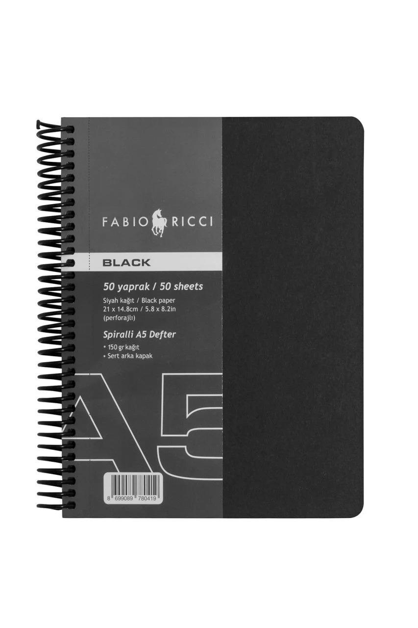 Fabio Ricci Black A5 Spiralli Çizim Defteri
