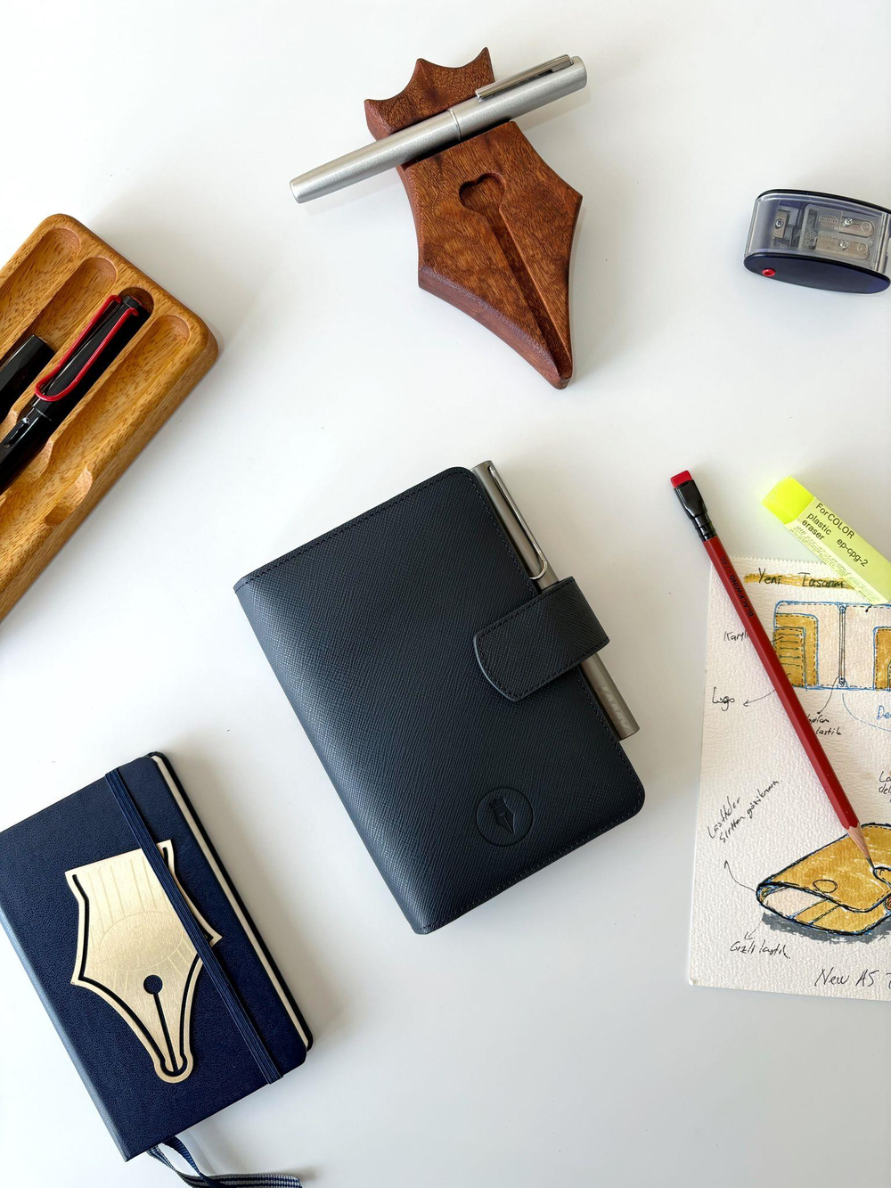 Eng Leather Saffiano Deri Koleksiyonu  A6 Defter & Kalem Çantası Deep Teal