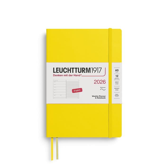 Leuchtturm1917 Orta Boy (A5) 12 Aylık Ajanda ve Not Defteri (Çizgili) 2026 Yumuşak Kapak, İngilizce, Limon Sarı 372676