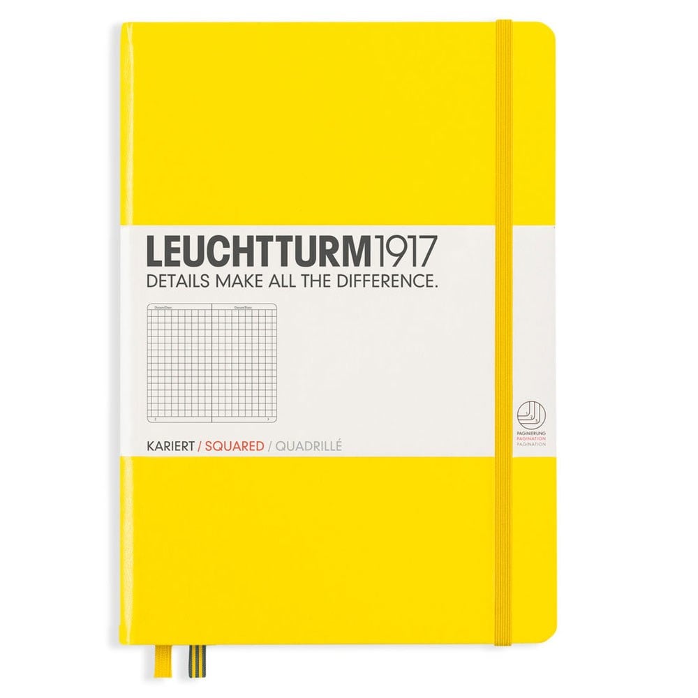 Leuchtturm1917 Not Defteri Orta Boy (A5), Sert Kapak, 251 Numaralandırılmış Sayfa, Kareli, Lemon 344799