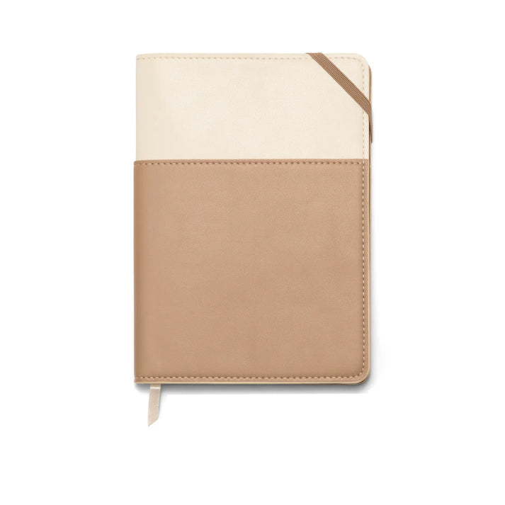 DesignWorks Ink Çizgili Vegan Deri Kapaklı Cepli  Defter  Taupe