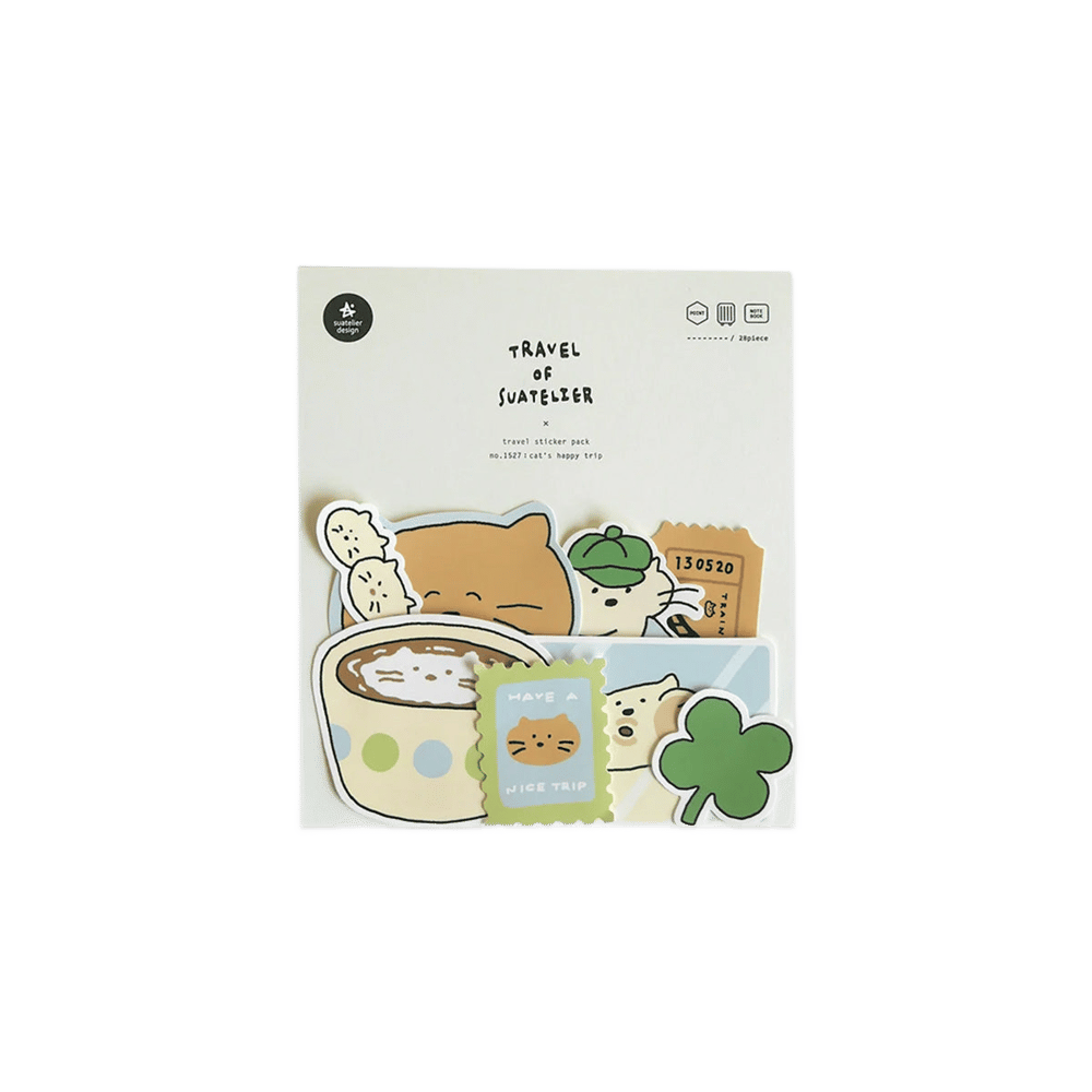 Suatelier Travel Luggage Sticker Pack Valiz Etiket Seti - Cat's Happy Trip
