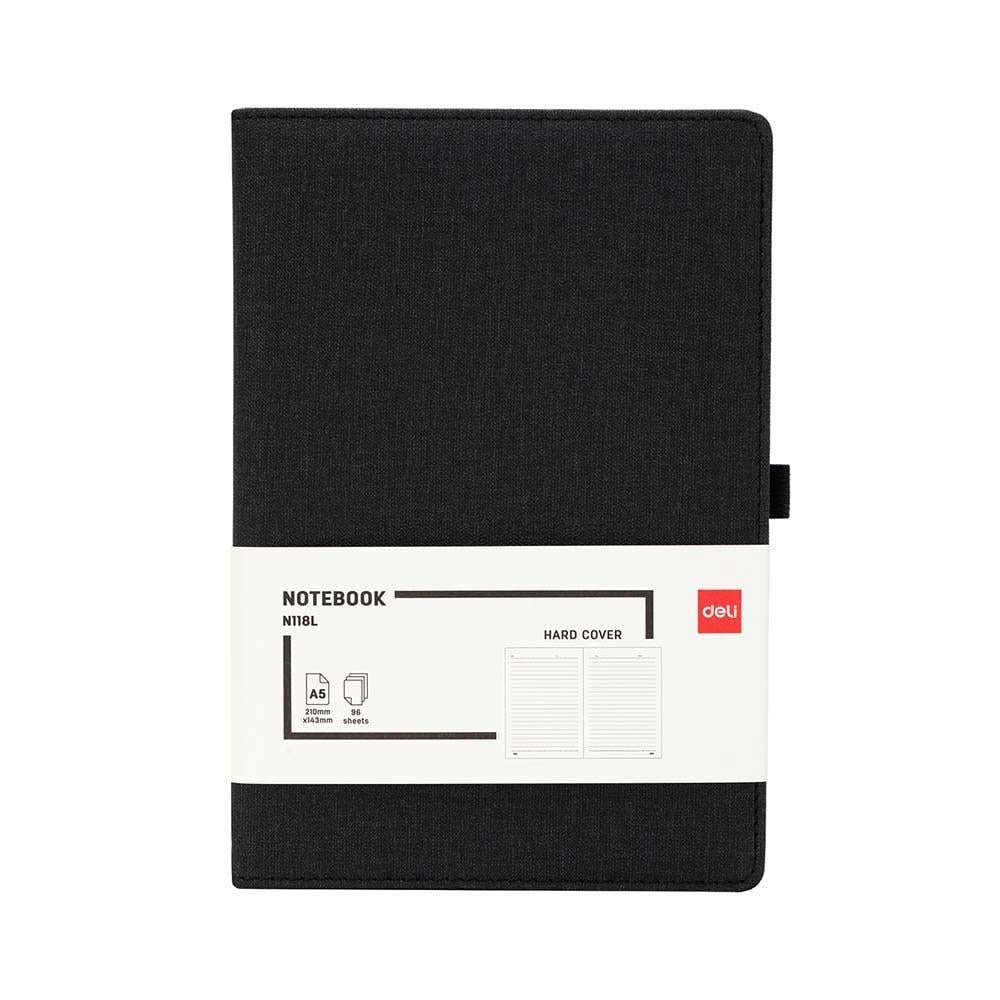 Deli Kumaş Kaplama Siyah A5 96 Yaprak Çizgili Defter N118L