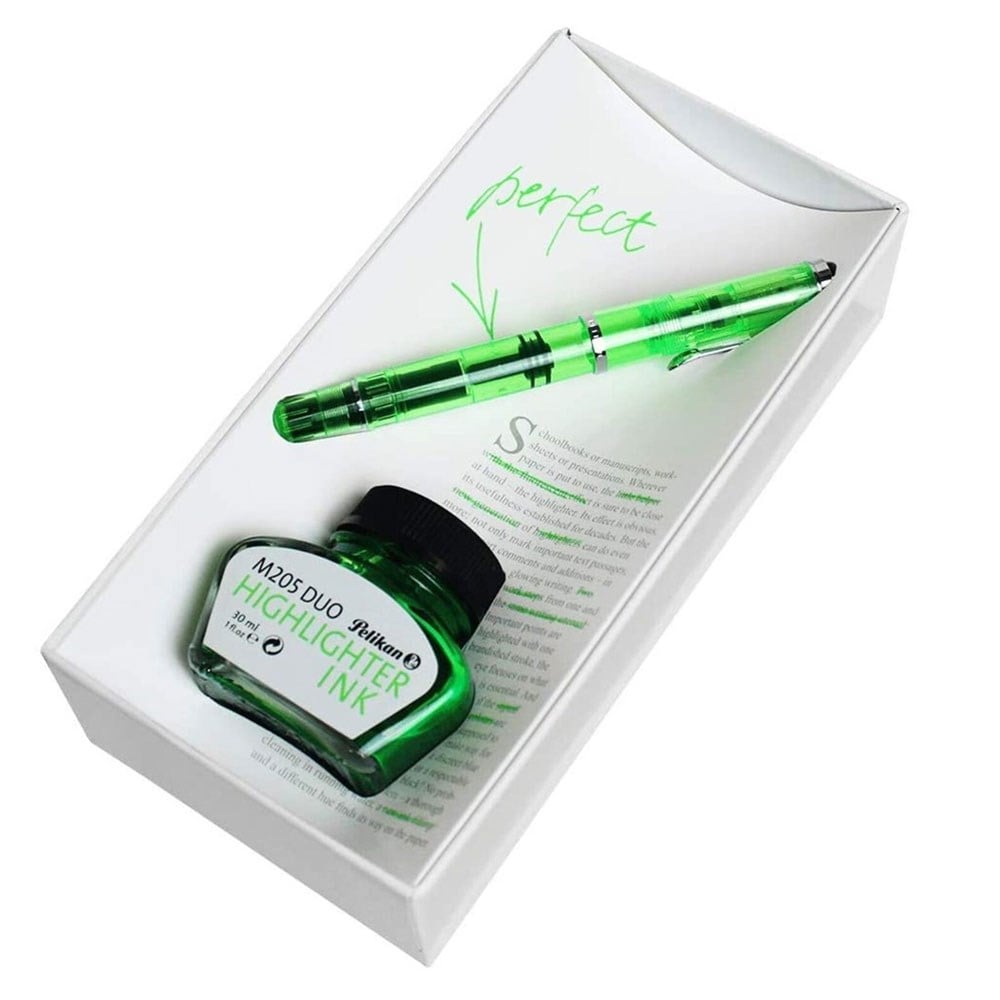 Pelikan Classic M205 Duo Highligter Yeşil Dolma Kalem Seti EF Uç