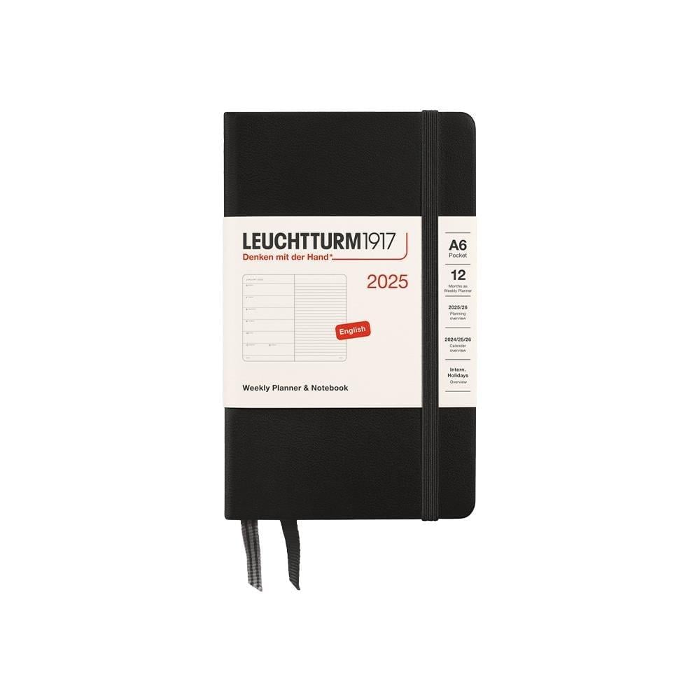 Leuchtturm1917 2025 Haftalık Planlayıcı ve Not Defteri, Cep Boy (A6), 144 Sayfa, İngilizce, Çizgili, Black 370644