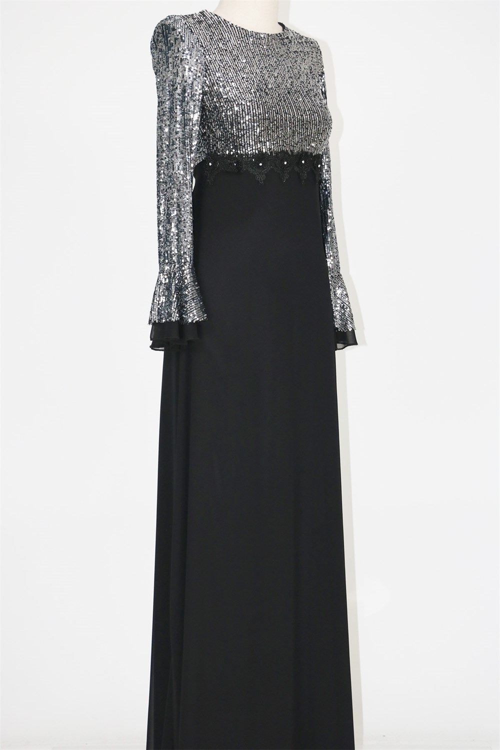 37283 Şifonlu Zara Payet Elbise - Siyah