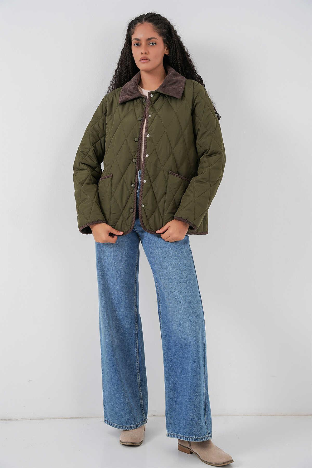 5226 Kapitone Oversize Mont - Haki