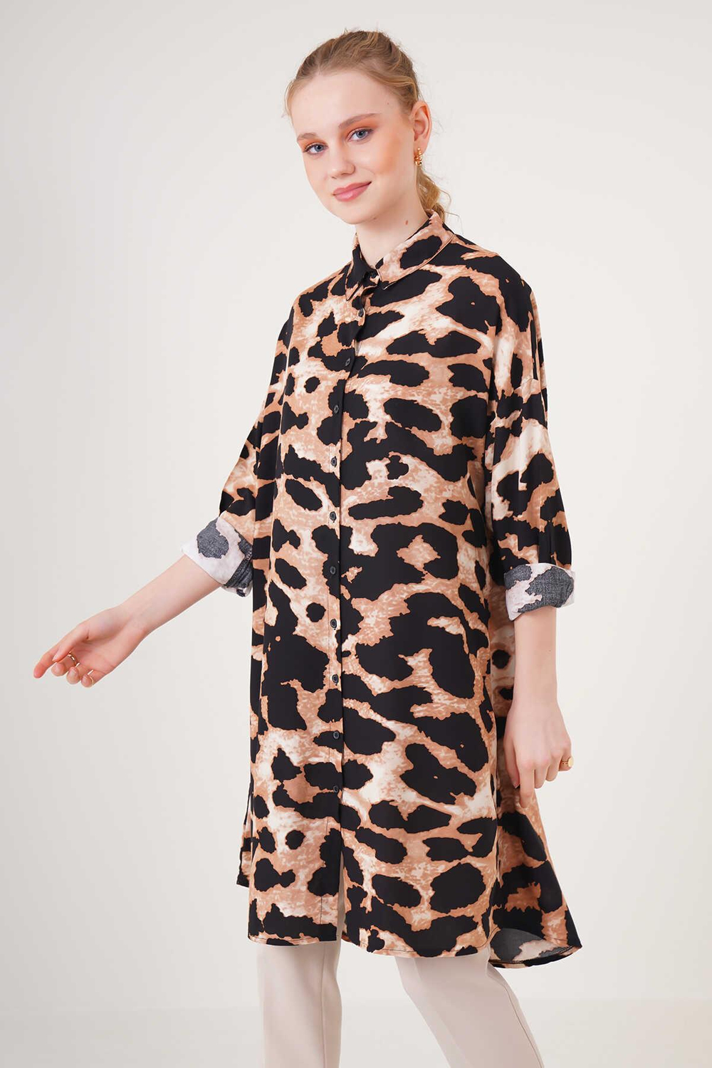 5859 Leopar Desenli Tunik