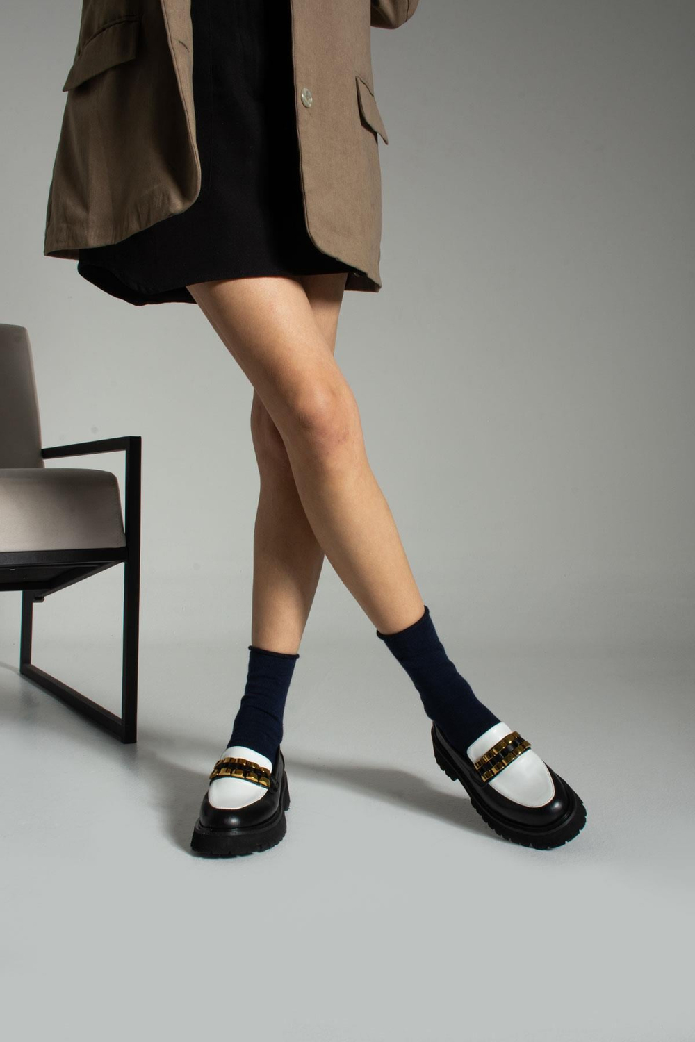 Berry Gold Toka Detay Eva Taban Siyah-Beyaz Loafer