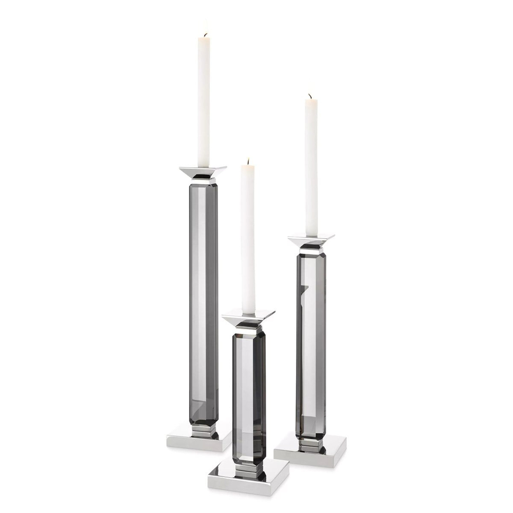 Candle Holder Livia Nickel Finish Smoke Set Of 3