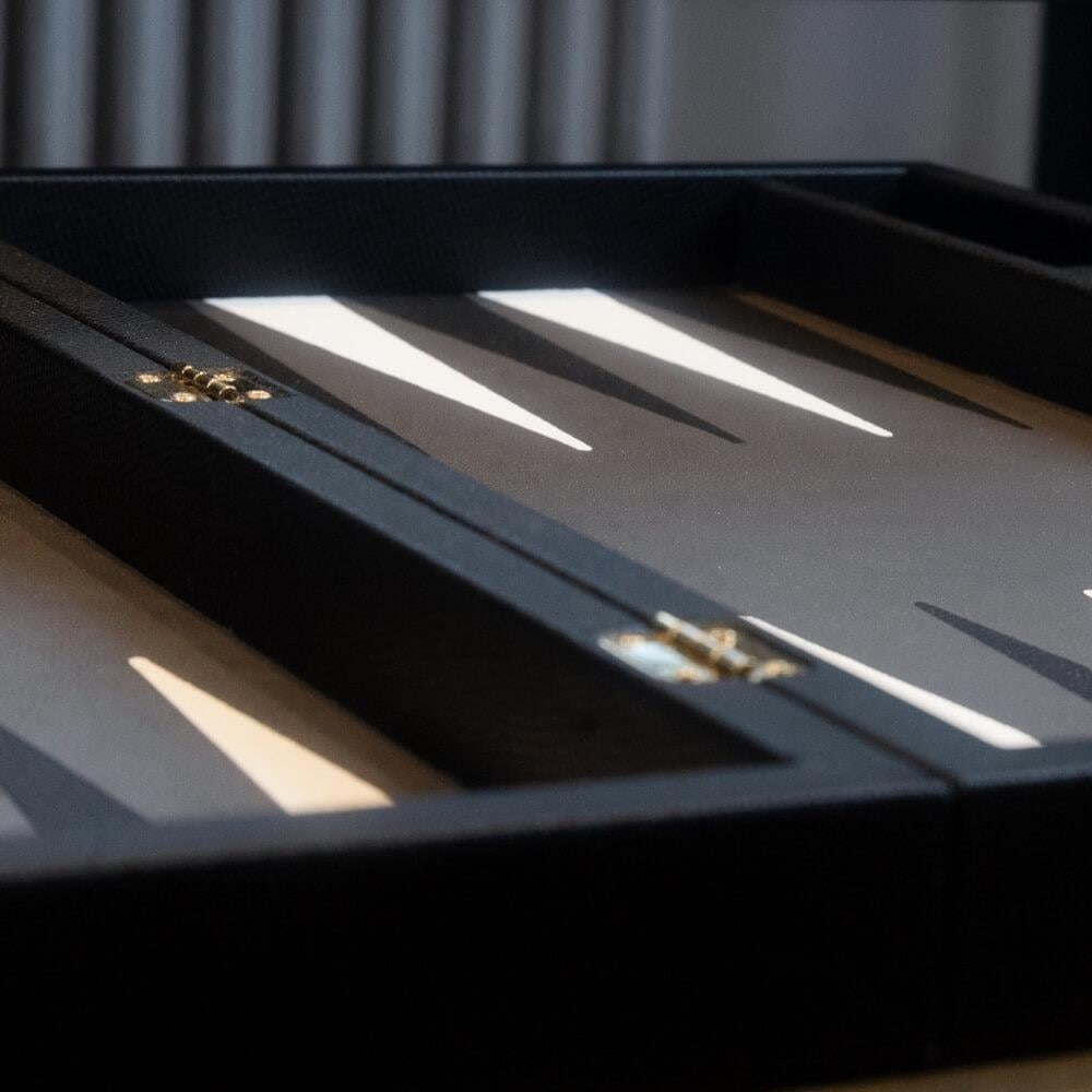 Aeris Black Leather Backgammon Set