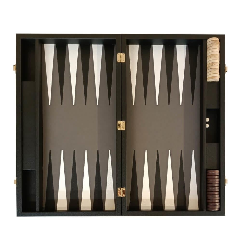 Aeris Black Leather Backgammon Set