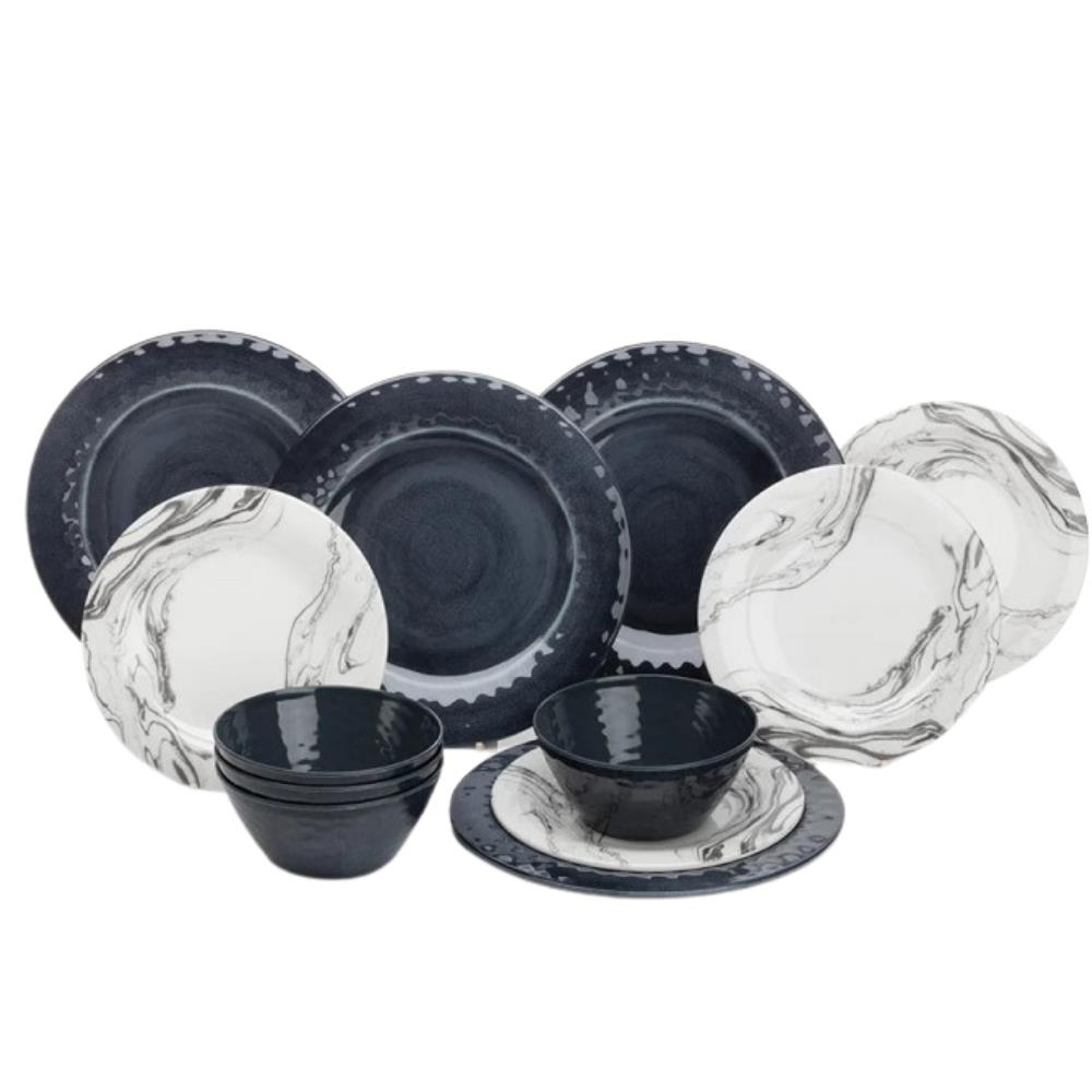 Flamefield Marble Grey 12-Piece Dinnerware Set