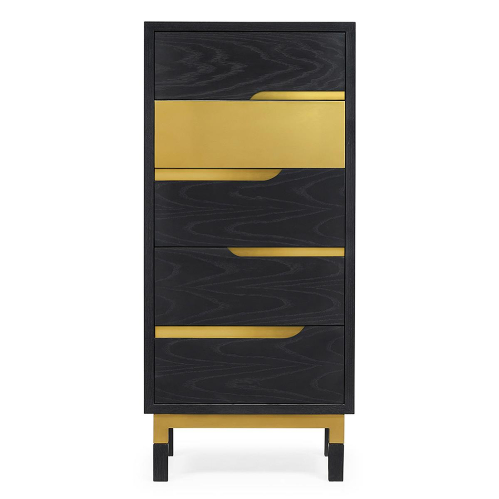 Jonathan Charles Fusion Ebonized Oak & Brass Chest of Drawers