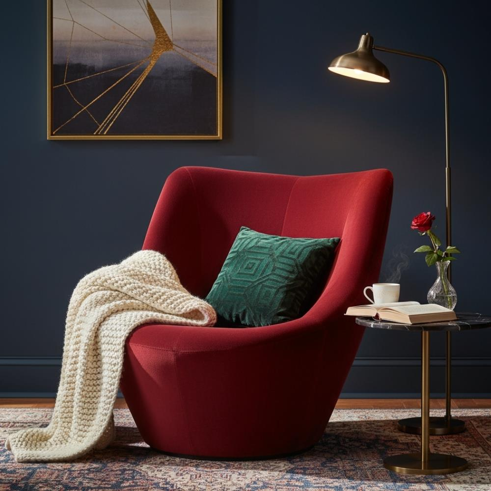 Ligne Roset Anda Burgundy High Back Armchair