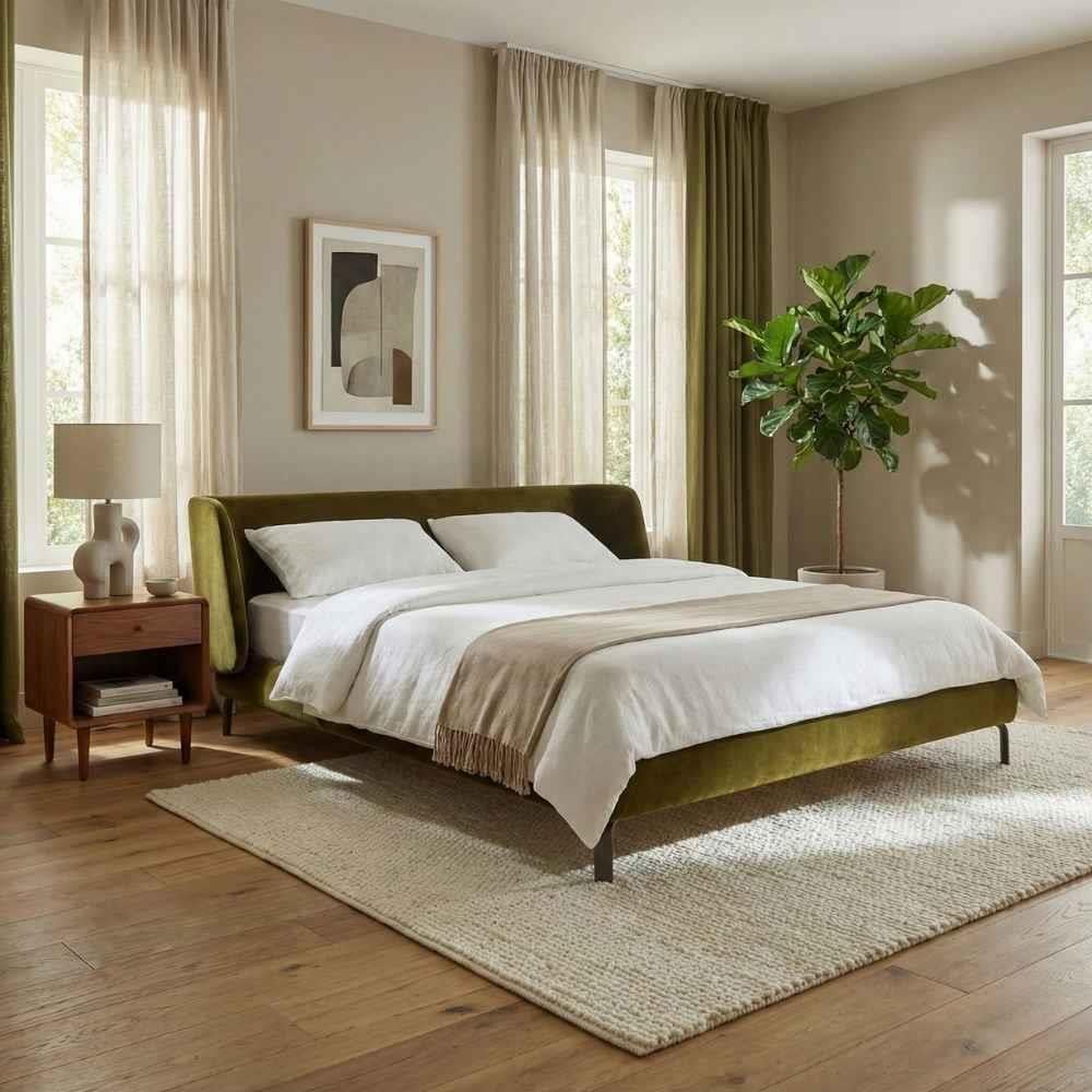 Ligne Roset Desdemone Low Headboard Khaki Bed