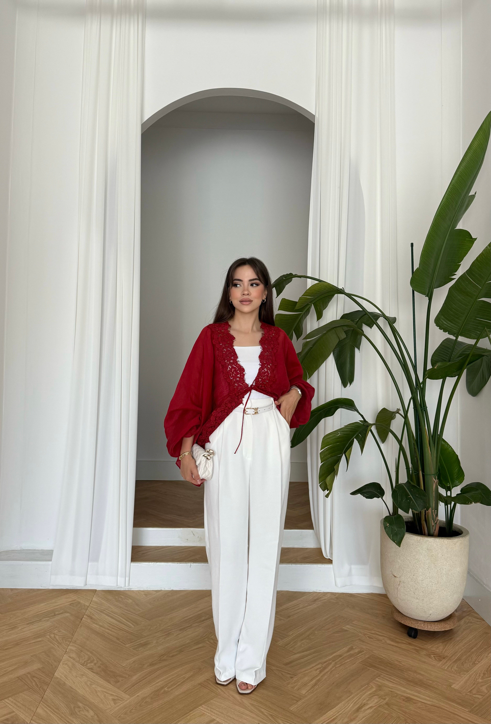 Beyaz Palazzo Model Pantolon