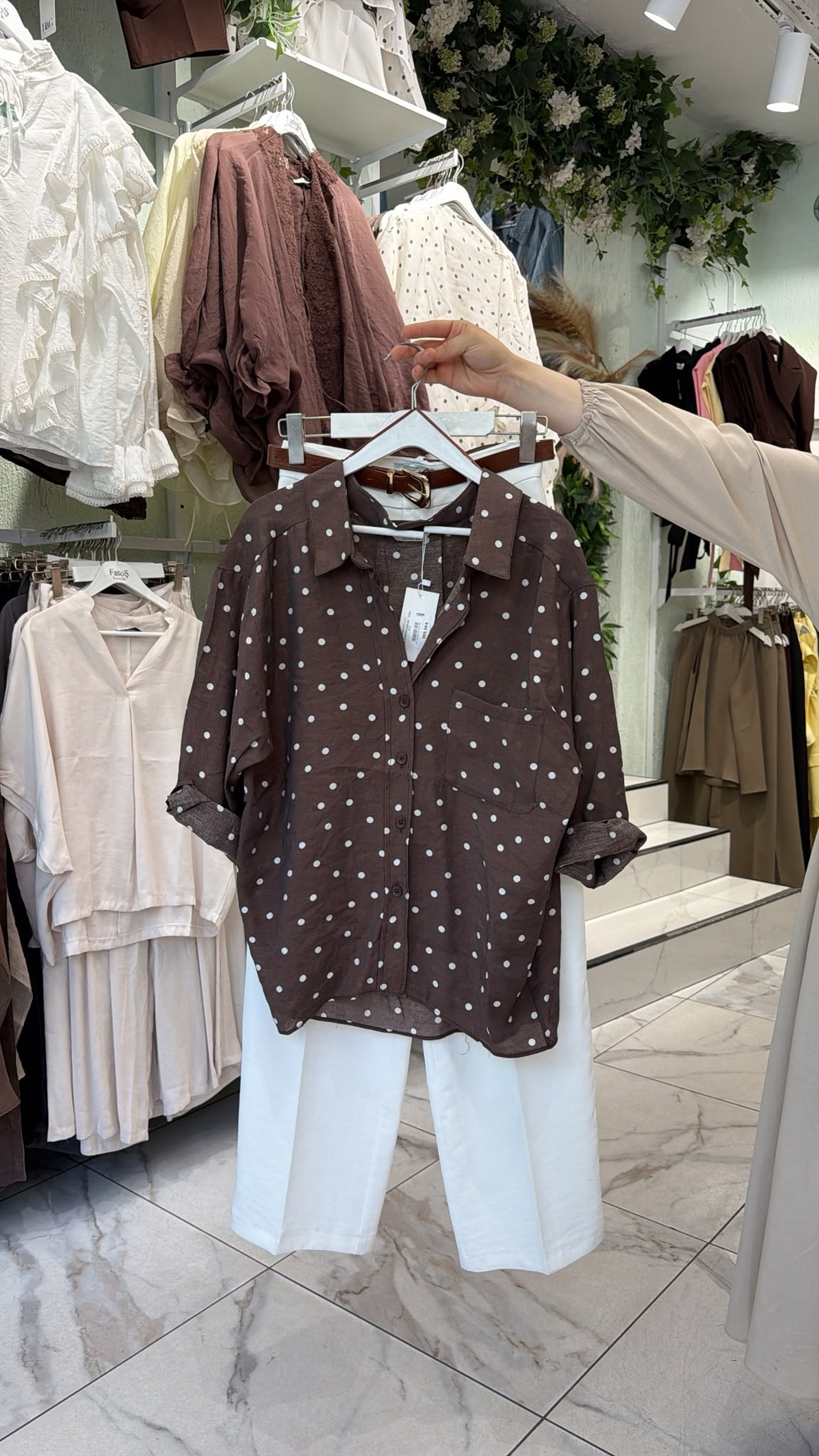 Puantiye Desenli Oversize Gömlek