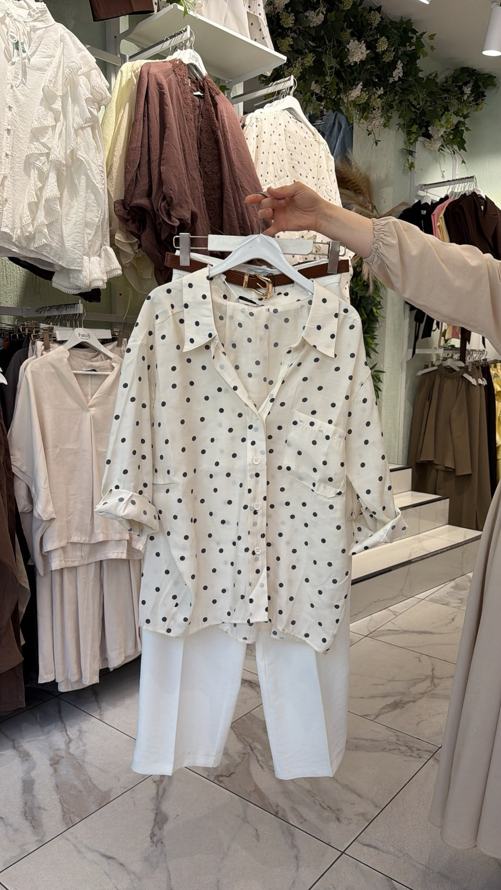 Puantiye Desenli Oversize Gömlek