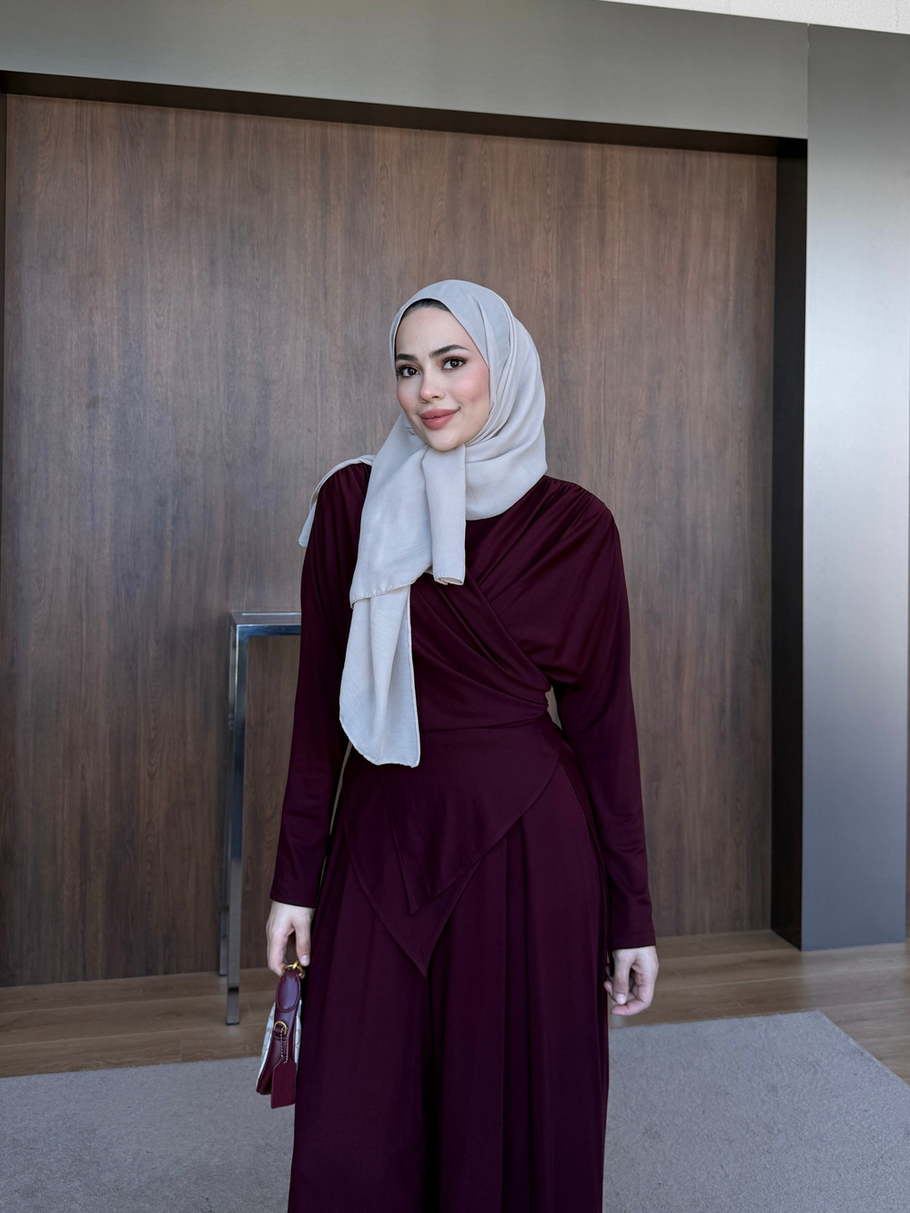 Asimetrik Dökümlü Pantolon Takım Mürdüm