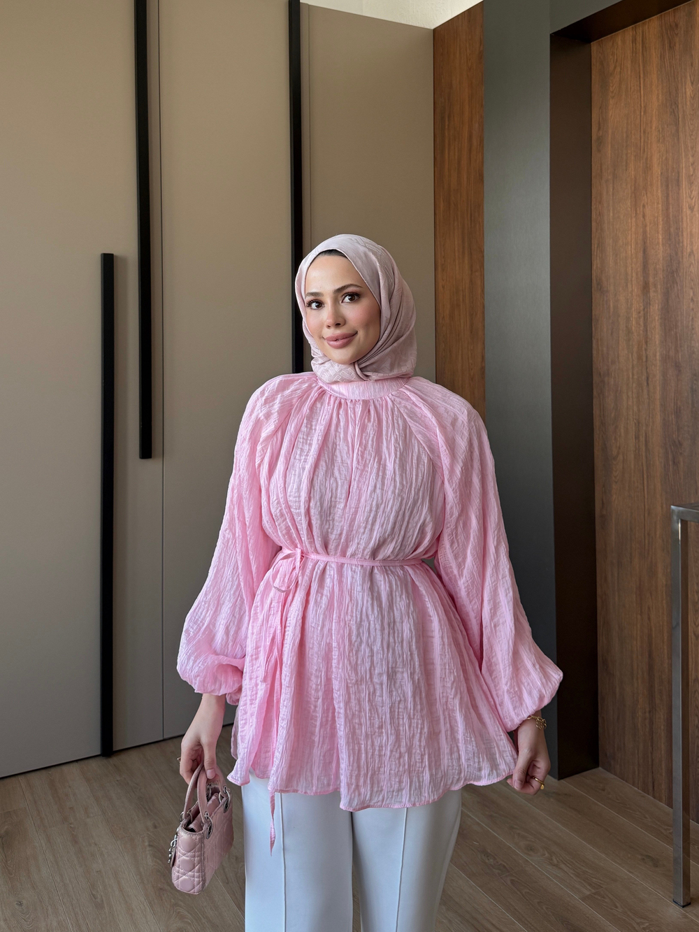 Balon Kollu Tunik Pembe
