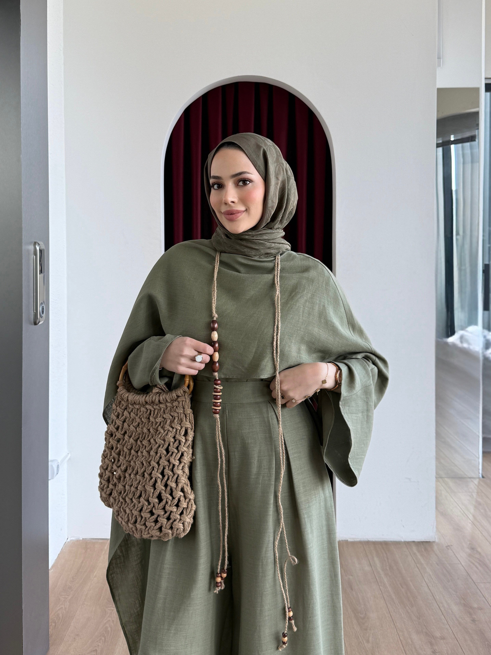 Boncuk Detaylı Pantolon Takım Haki