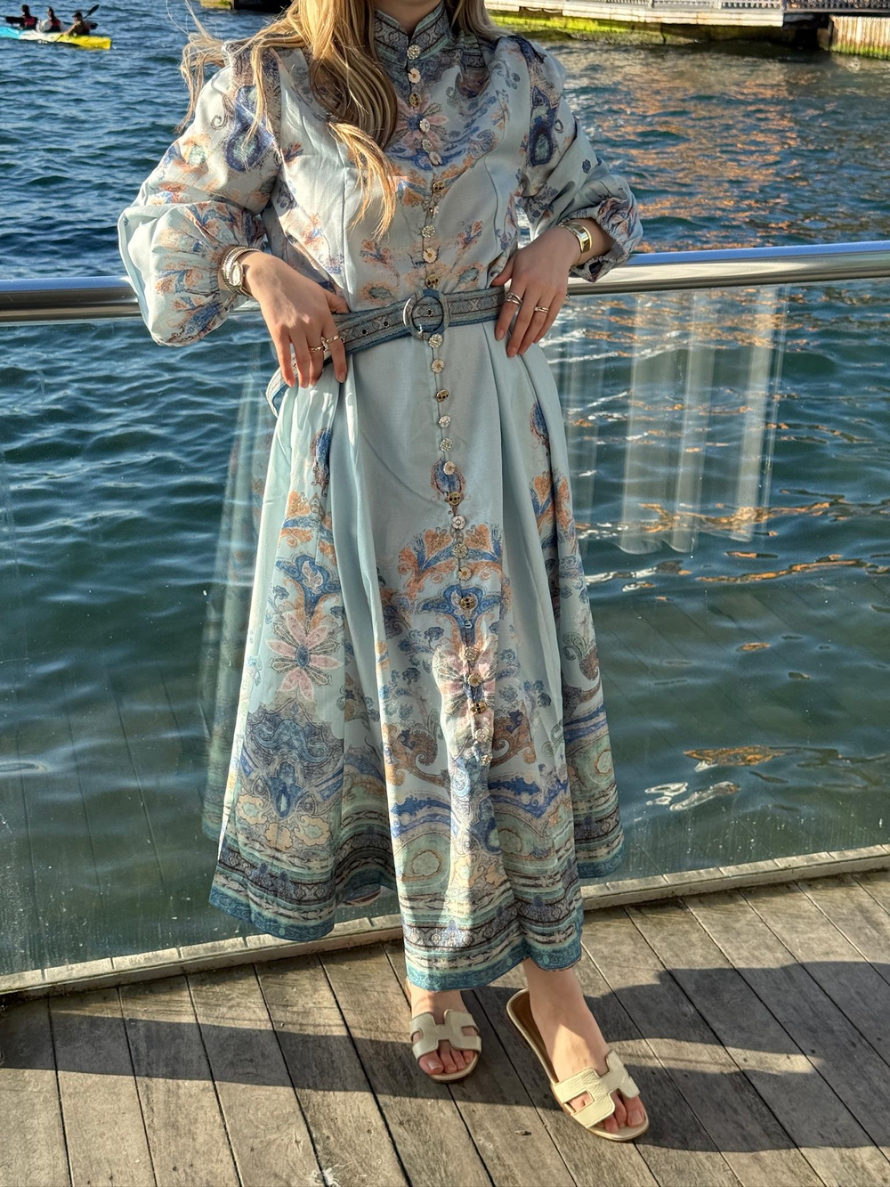 Çiçekli Özel Tasarım Elbise Mavi ( Ön Sipariş )