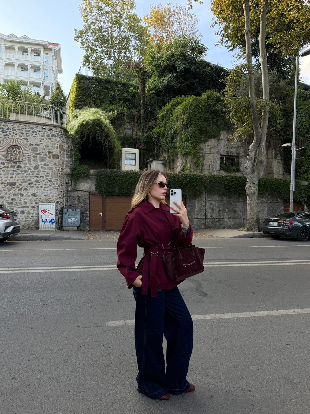 Çift Kemerli Trenç Mürdüm