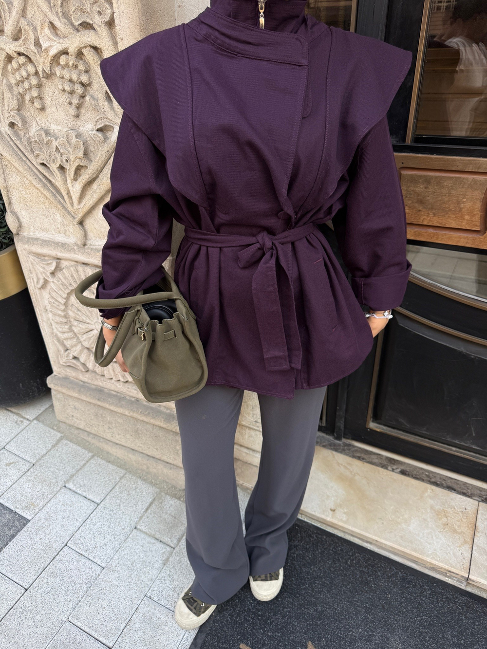 Dik Yaka Fermuarlı Ceket Mürdüm