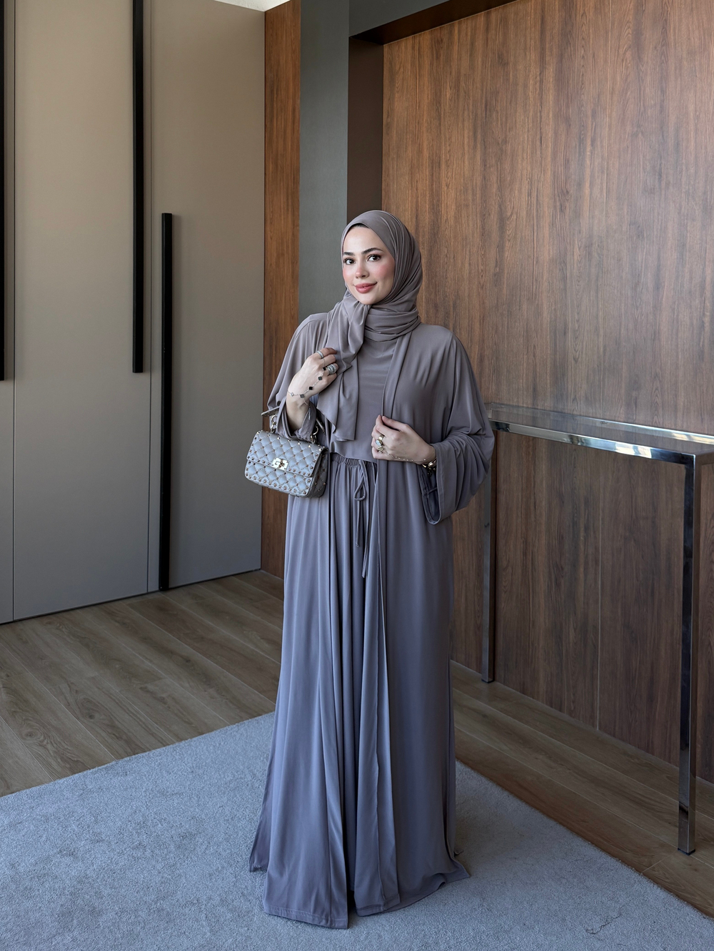 Dörtlü Abaya Takım Siyah Vizon