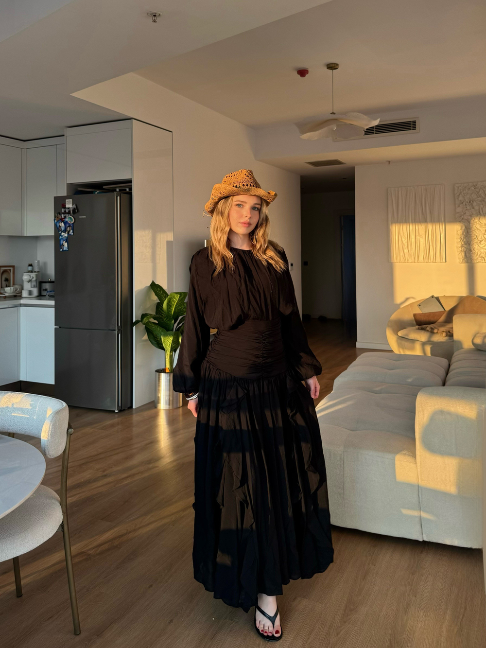 Drape Büzgülü Etek Takım Siyah