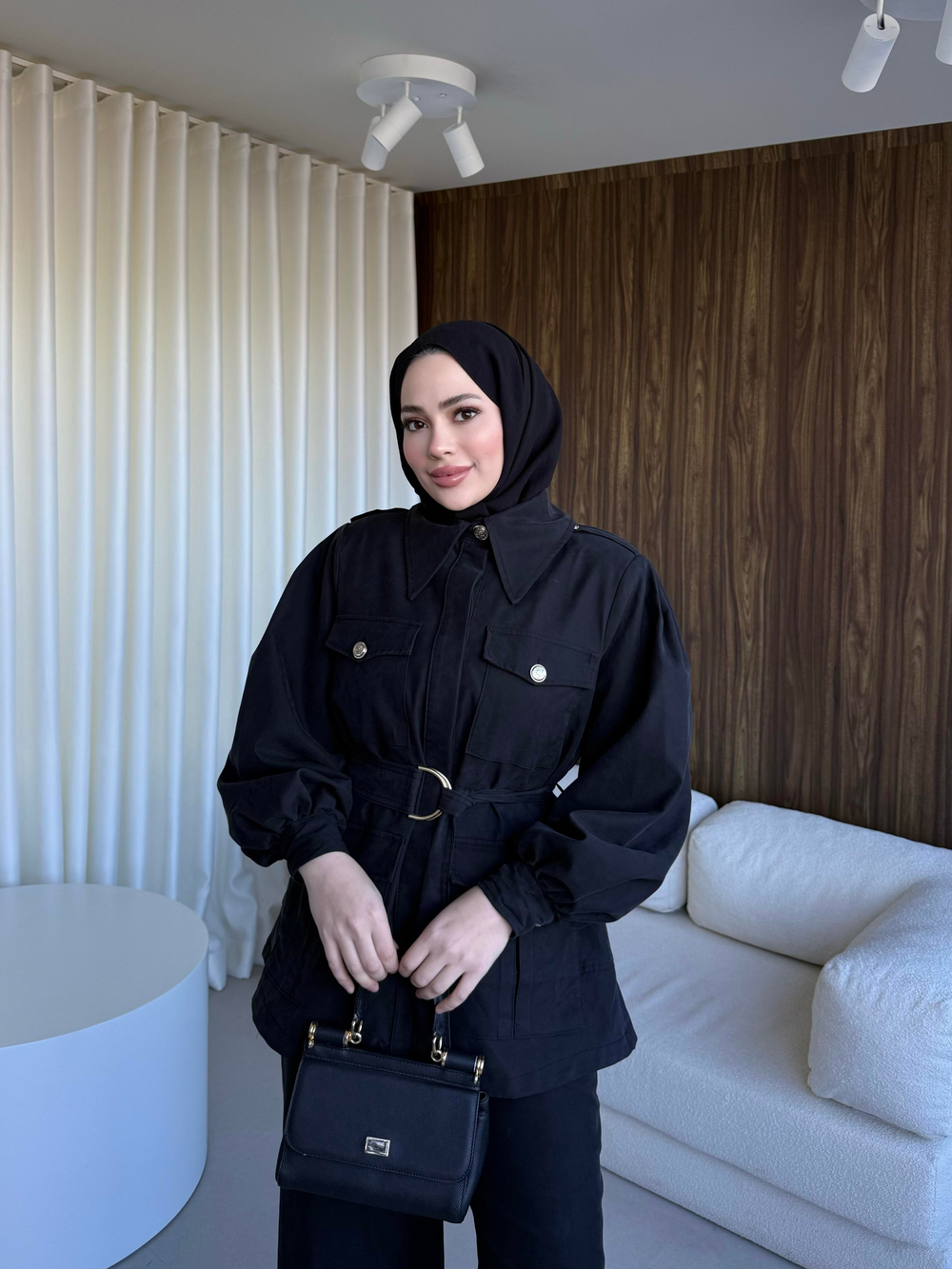 Düğme Detaylı Modal Takım Siyah