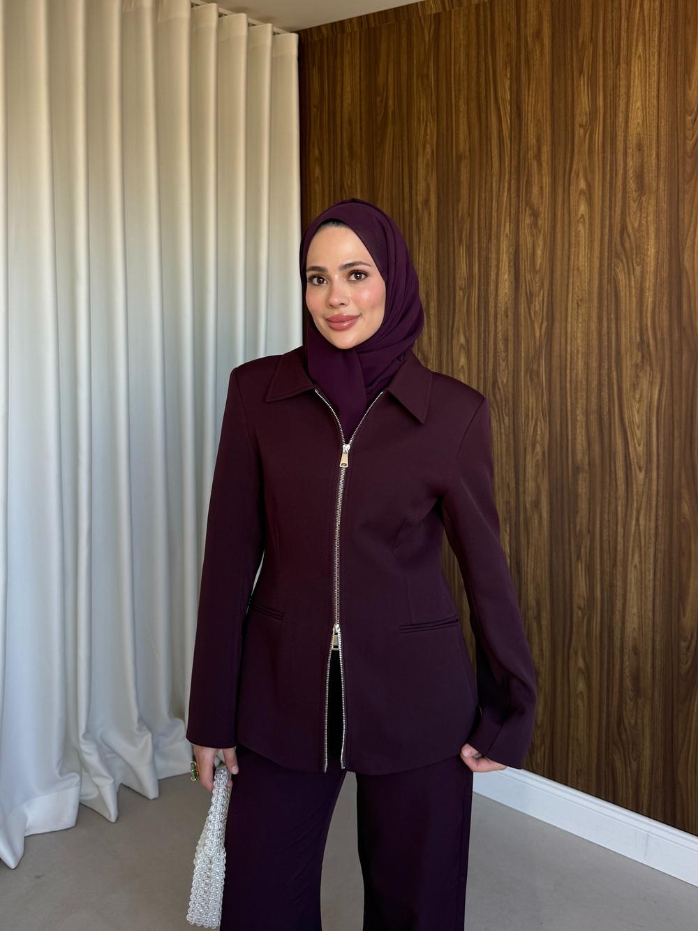 Fermuarlı Ceket Pantolon Takım Burgundy