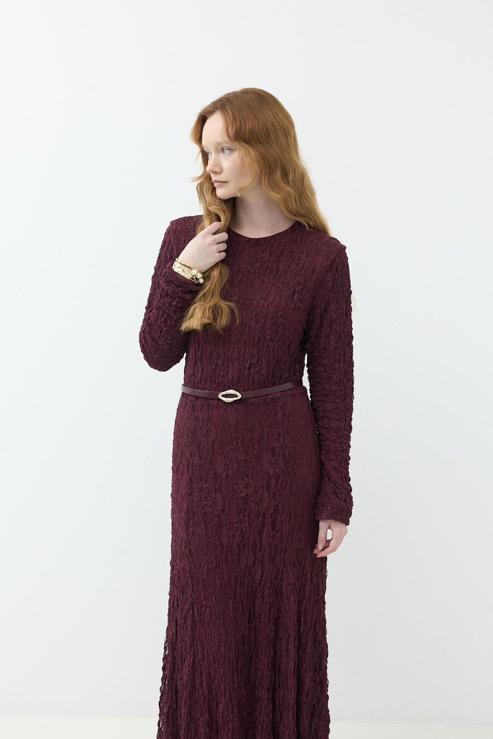 Kemerli Gübür Elbise Burgundy