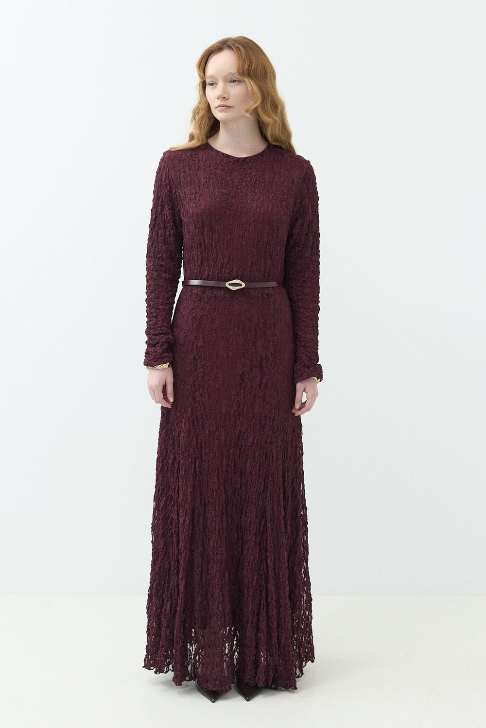 Kemerli Gübür Elbise Burgundy