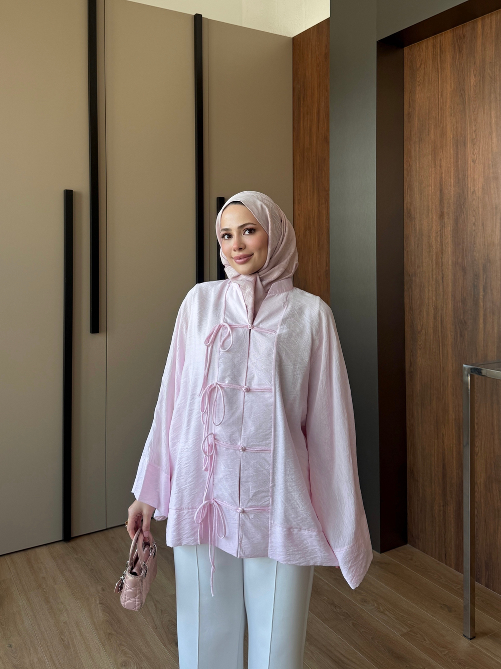 Kruvaze Bağlamalı Tunik Pembe