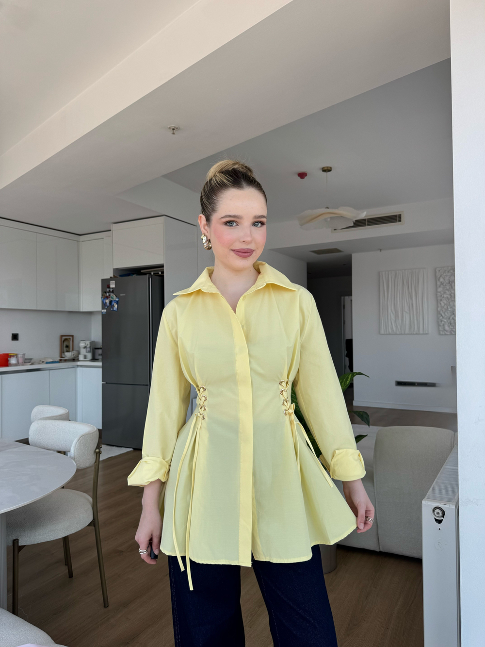 Kuş Gözü Detaylı Gömlek Sarı