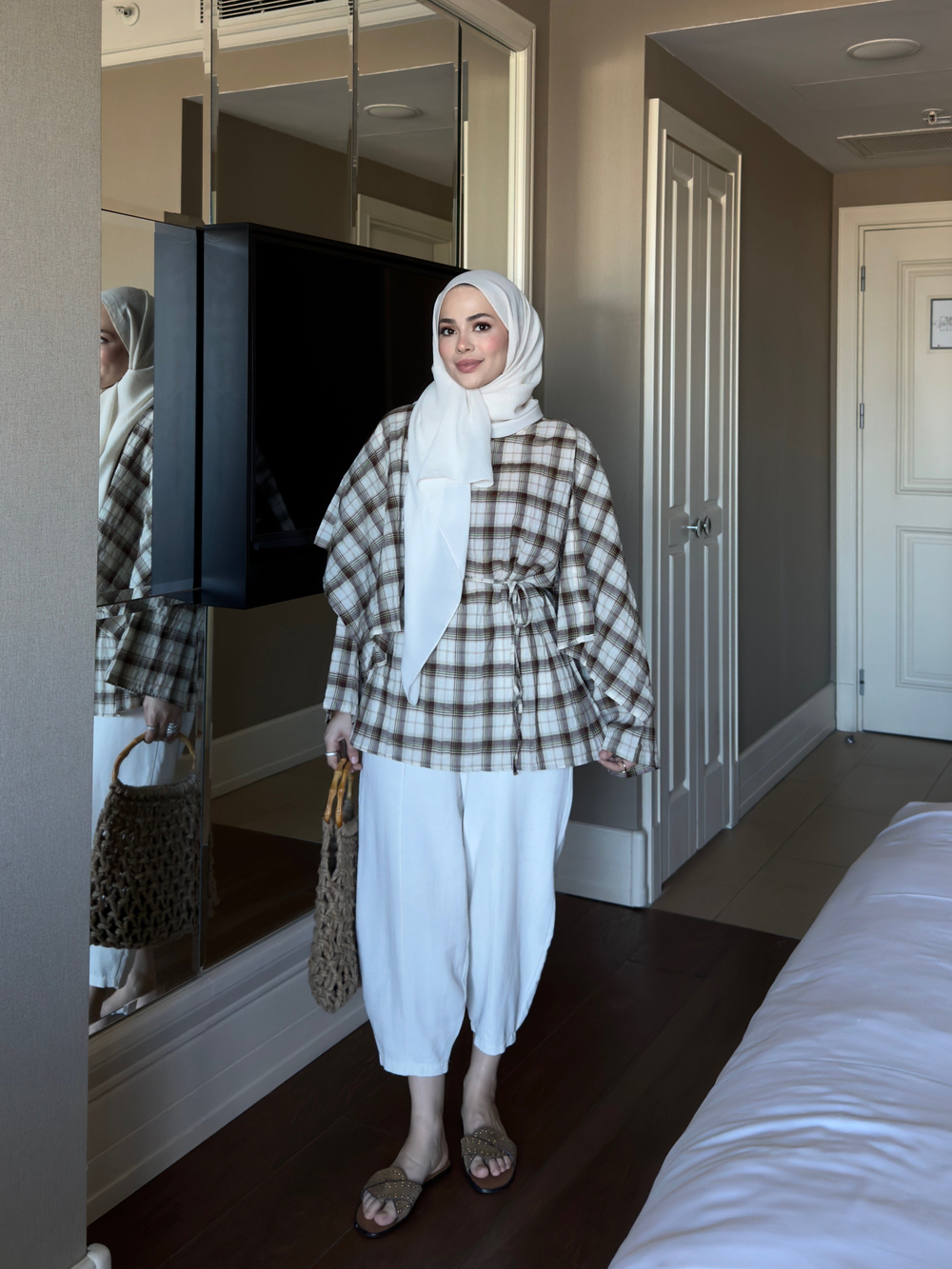Kuşaklı Çizgili Tunik Kahverengi