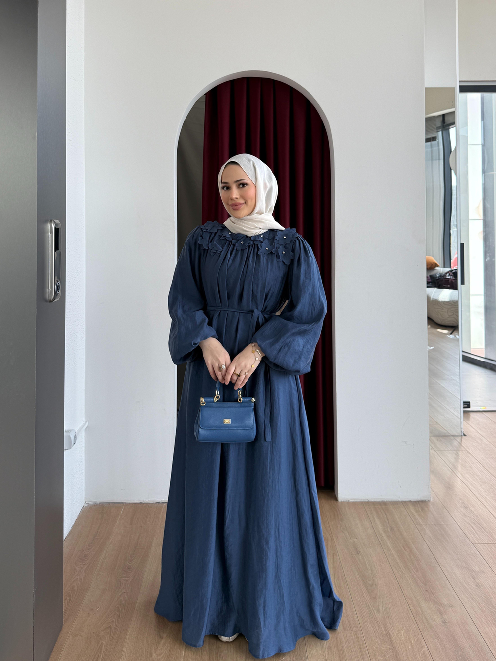Omuz Detaylı Elbise Lacivert