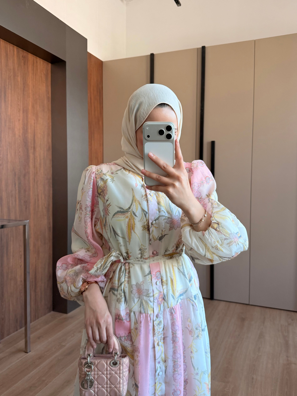 Pamuk Vual Desenli Elbise Pembe