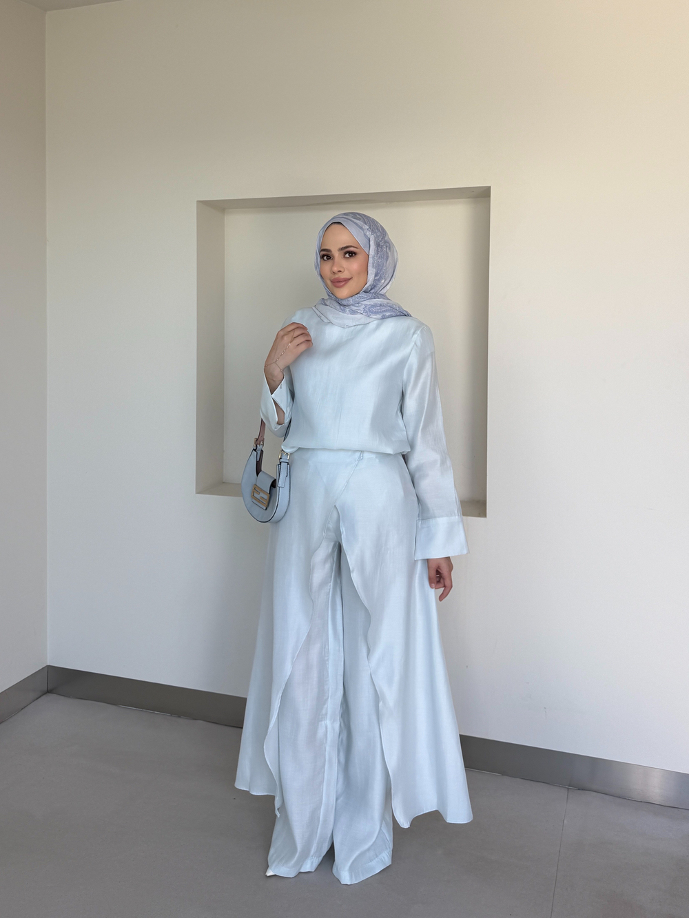 Pantolonlu 3lü Tesettür Takım Buz Mavisi