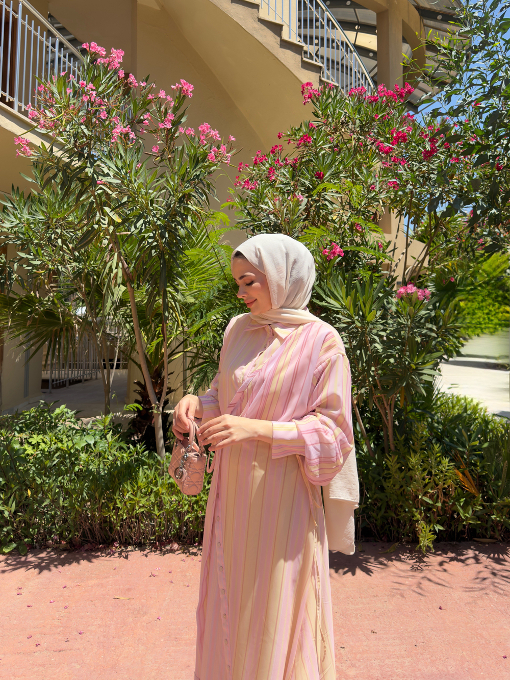 Renkli Şifon Elbise Pembe